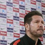 El entrenador del Atlético de Madrid, Diego Simeone, durante la rueda de prensa