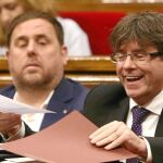 El vicepresidente de la Generalitat, Oriol Junqueras, y el presidente, Carles Puigdemont