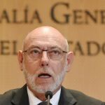 El fiscal general del Estado, José Manuel Maza, durante su comparecencia en la sede de la Fiscalia