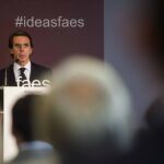 José María Aznar en el acto de hoy en Valencia. FAES