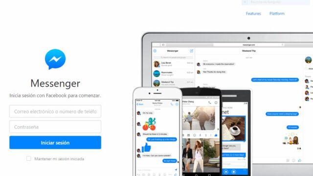 La página de inicio de Facebook Messenger