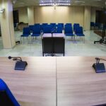 Interior de la sala de la sede de la Escuela Balear de la Administración Pública de Palma (EBAP) donde tiene lugar el juicio del «caso Nóos»