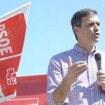 Sánchez, en un acto con varios centenares de militantes socialistas en la localidad madrileña de Los Santos de la Humosa.