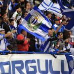 Los aficionados del C. D. Leganés celebran duarnte el partido contra el UE Llagostera
