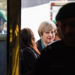 La primera ministra británica, Theresa May, en Riad, Arabia Saudí, ayer