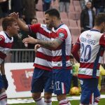 El delantero del Granada, el venezolano Peñaranda celebra el segundo gol del equipo