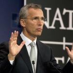 El secretario general de la OTAN Jens Stoltenberg durante una rueda de prensa en Bruselas