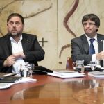 Puigdemont y Junqueras, esta mañana durante la reunión semanal del Govern