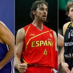 Tony Parker, Pau Gasol y Dirk Nowitzki, de izd a dcha