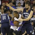 Marc Gasol tuvo que abandonar el partido ante Sacramento Kings en la segunda parte después de sufrir espasmos en el cuello.