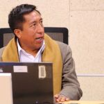 Vicente Alanoca durante la presentación de su tesis en la UPO