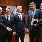 Los ministros de Interior de España, Jorge Fernández Díaz, Alemania, Thomas de Maiziere, Holanda, Ronald Plasterk, Bélgica, Jan Jambon y el comisario europeo de Interior, Dimitris Avramopoulos.