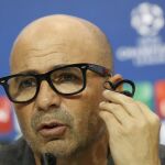 Jorge Sampaoli, en la rueda de prensa previa al partido del Leicester