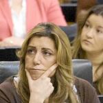 La consejera de Presidencia e Igualdad, ayer, en su escaño del Parlamento