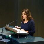 La delegada de Cultura y Deportes del Ayuntamiento de Madrid, Celia Mayer, durante su comparecencia.