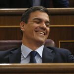 El secretario general del PSOE, Pedro Sánchez, en su escaño en el Congreso