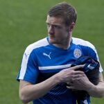 LJamie Vardy, durante el entrenamiento en el Vicente Calderon.