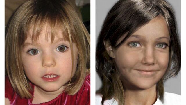 Maddie en una imagen cercana a la fecha de su desaparición, junto a un retrato robot que se realizó en 2009 sobre cómo sería su aspecto en ese año