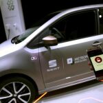 Presentación de uno de los 10 coches eléctricos SEAT e mii, para los trabajadores de la empresa PIER, que en sistema de car sharing podrán utilizar la flota para su desplazamiento, gestionando su uso, incluso la apertura y cierre de puertas desde su teléfono móvil
