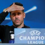 Diego Simeone, durante la rueda de prensa en el estadio Wanda Metropolitano, en la víspera del partido de Liga de Campeones que les enfrenta al Qarabag. EFE / Juan Carlos Hidalgo