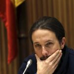 El secrerario general de Podemos, Pablo Iglesias, ayer en el Congreso