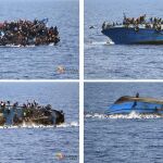 Imágenes del vuelco del barco tomadas desde el buque "Bettiga"de la Marina Italiana