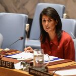 La embajadora de EEUU ante la ONU, Nikki Haley, durante su intervención.