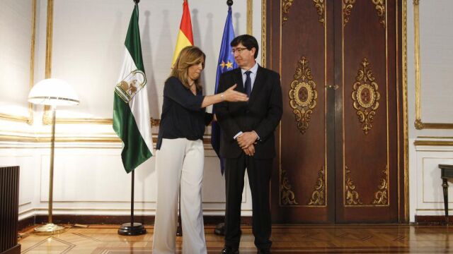La presidenta de la Junta y Juan Marín, ayer en San Telmo