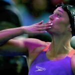 Mireia Belmonte tras conseguir la medalla de plata en la final de los 1.500m libres femeninos del Mundial de Natación que se disputa en Budapest (Hungría).