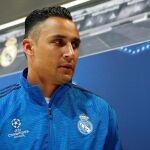 El portero costarricense del Real Madrid Keylor Navas durante la rueda de prensa posterior al entrenamiento