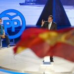Mariano Rajoy, durante el mitin de campaña que ha ofrecido en el Palacio de Festivales de Santander, esta tarde en la capital cántabra.