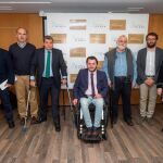 Los participantes en la mesa redonda, José María Martínez Redondo (Junta); Jesús Martínez-Segarra González (Feacem); Juan José Laguna (Conacee); Francisco Sardón (Predif); Gregorio García (Aceecyl); Pablo Sánchez (Fundación Intras); y Begoña Grijalvo (Inserta Empleo)