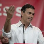 El exsecretario general del PSOE y aspirante a la reelección, Pedro Sánchez, durante su intervención en un acto el pasado q8 de marzo