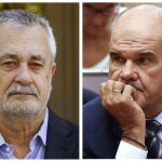 Los expresidentes socialistas andaluces José Antonio Griñán (i), para quien la Fiscalía Anticorrupción pide 6 años de prisión y Manuel Chaves, para quien se piden 10 años de inhabilitación.