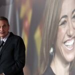 El expresidente del Gobierno José Luis Rodríguez Zapatero durante el acto que el PSC celebró en Barcelona un recuerdo de la exministra de Defensa Carme Chacón
