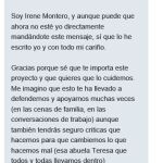 Mensaje privado enviado por Irene Montero a tuiteros