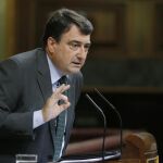 Aitor Esteban, durante su réplica al presidente del Gobierno en funciones, Mariano Rajoy, esta tarde en la segunda jornada del debate de su investidura.