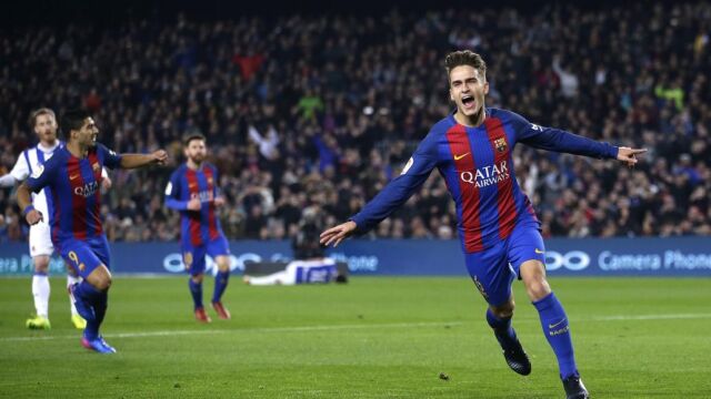 Denis Suarez celebra su gol ante la Real Sociedad