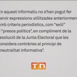 Captura de pantalla del corte que emite TV3 en sus informativos