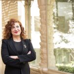 La presidenta de la SGAE, Pilar Jurado, esta mañana antes de la rueda de prensa