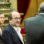 Arrimadas, Iceta y Torra a la conclusión de una sesión en el Parlament