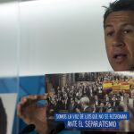 El presidente del Partido Popular Catalán, Xavier García Albiol, durante la presentación del nuevo material de la campaña «La Cataluña valiente», el pasado día 5