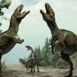 Reconstrucción de dinosaurios durante su actividad de exhibición sexual