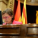 La presidenta del Parlament, Carme Forcadell, hoy durante la sesión en el pleno del Parlament
