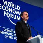 El presidente brasileño, Jair Bolsonaro, durante su intervención, ayer, en Davos