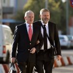 Pablo Crespo y su abogado, Miguel Durán, a su llegada esta mañana a la Audiencia Nacional