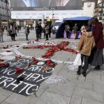 Protesta contra el maltrato a la mujer en la Puerta del Sol.