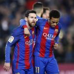Leo Messi y Neymar, celebran el primer gol del equipo blaugrana.