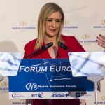 La presidenta de la Comunidad de Madrid, Cristina Cifuentes, durante su intervención en un desayuno informativo
