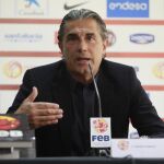 Sergio Scariol durante la rueda de prensa que ofreció junto al presidente de la Federación Española de Baloncesto (FEB), Jorge Garbajosa